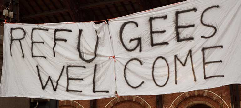 Refugees welcome banner