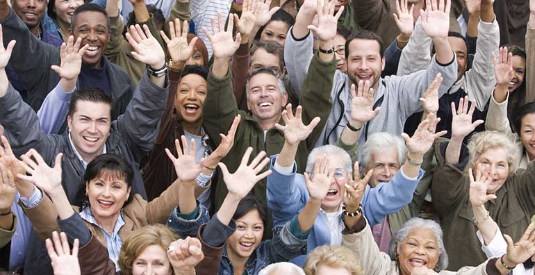 Aerial view people arms in the air