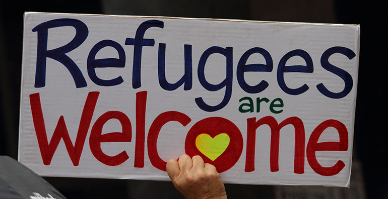 Refugees are welcome sign