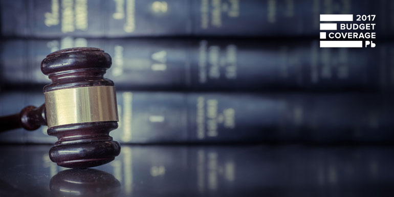 Gavel with books in the background