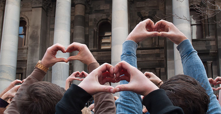 Supporters of Australian Equal Marriage Rights gather outside of South Australia Parliament House.