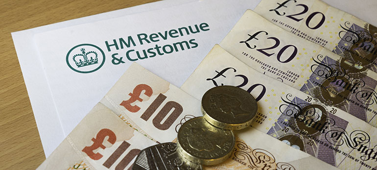 revenue and customs tax form with pounds sterling on the top