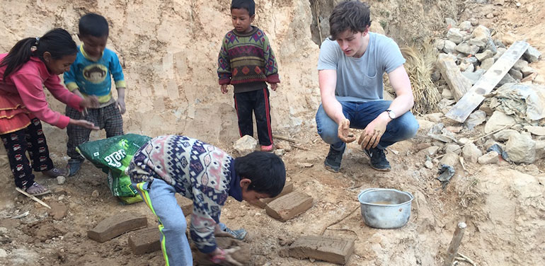 student working children on Nepal innovation program