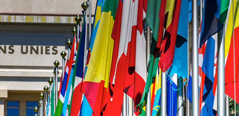 Flags in front of the UN