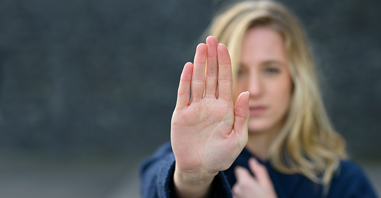 woman with her hand out