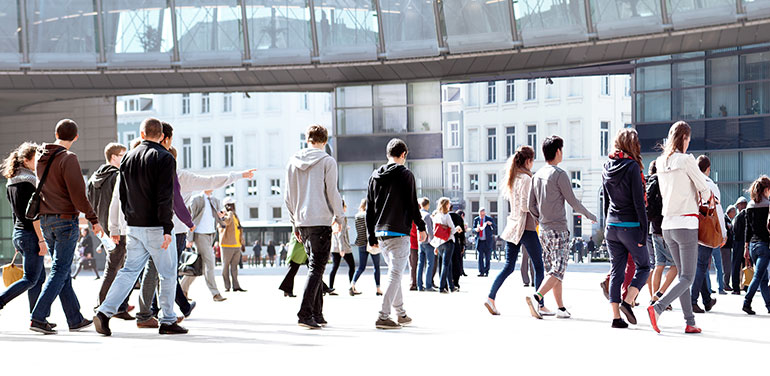 Panoramic shot of group of young people