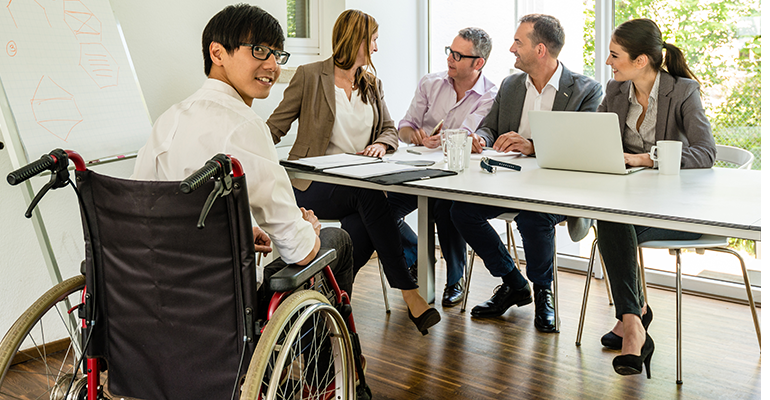 Worker in wheelchair.