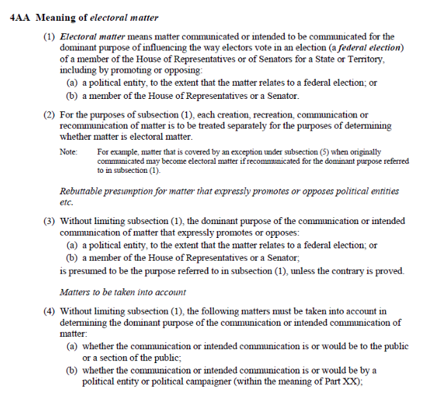 newly inserted s4AA of the Commonwealth Electoral Act 1918