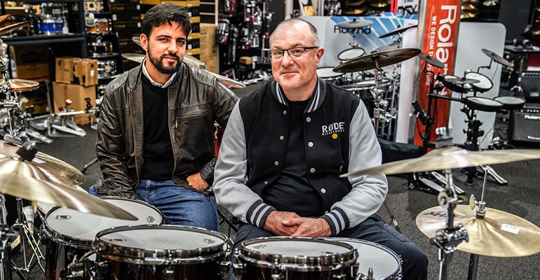 Bryan and Marco at the drum kit