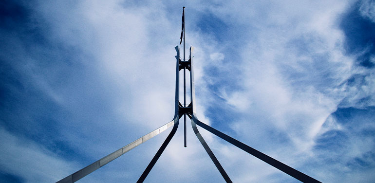 Australian flag at the Parliament building at Canberra