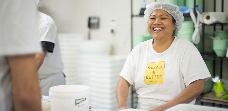 Somprasong from The Bread & Butter Project, an employment-focused social enterprise bakery for refugees and asylum seekers, and recent recipient of Westpac Foundation’s collaborative funding.