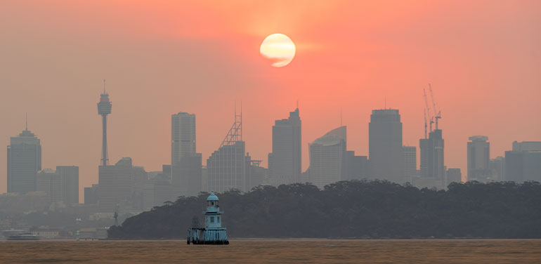 Sydney cbd seen through smoky haze