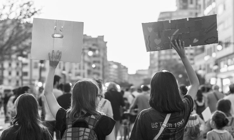 climate protesters marching