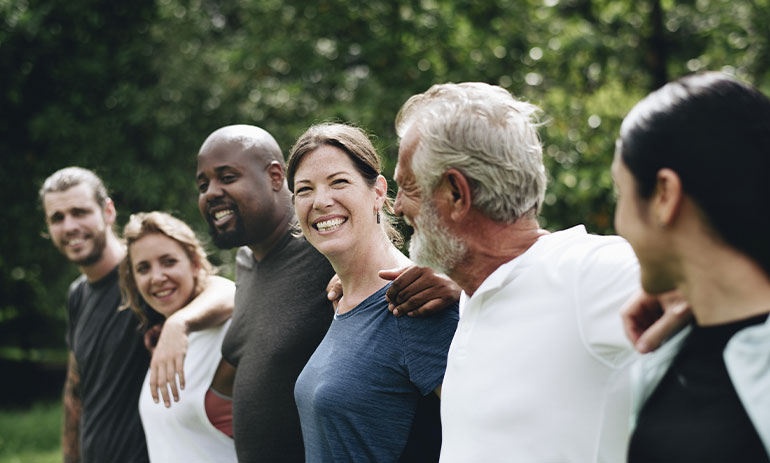 group of people standing in a line