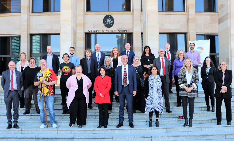 Members of Social Reinvestment WA with MPs outside Parliament