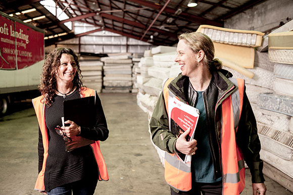 Julie, an employee of Soft Landing, with Westpac Foundation senior advisor, Sally McGeoch. 