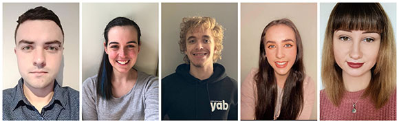 Headshots of Zac Eaton, Chloe Wadell, Gabriel Gervasoni, Katie Balharrie and Chloe Rae.