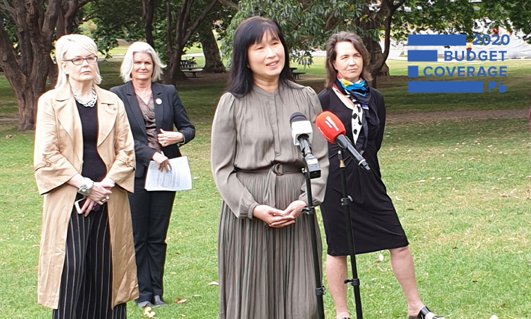 Economic Justice Australia Executive Officer Leanne Ho speaking at the social sector press conference in Sydney