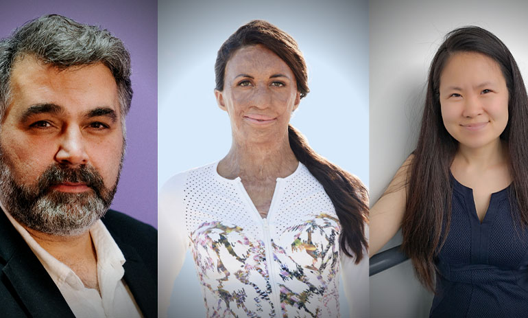 Split image showing headshots of Kon Karapanagiotidis OAM, Turia Pitt and Jen Shang.