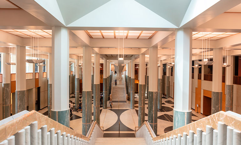 Inside the Marble Entrance Foyer of Parliament House in Canberra