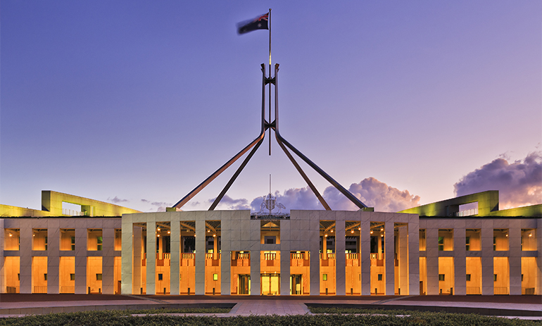 External shot of parliament house in Canberra.