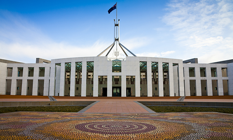 Outside of the Australian Parliament in Canberra